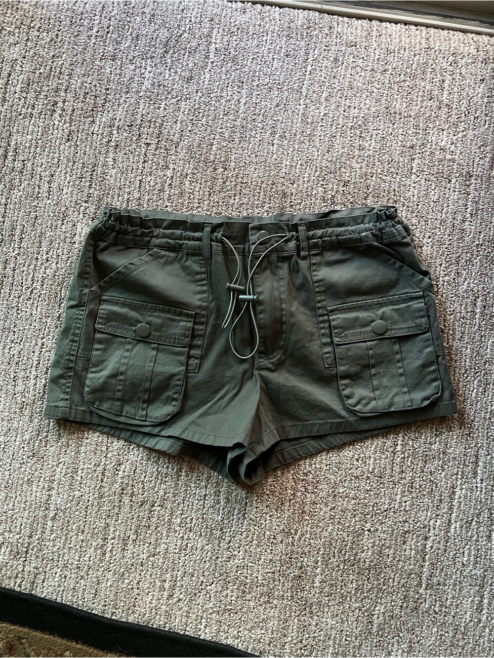 Women's Olive Utility Cargo Shorts with Drawstring Waist